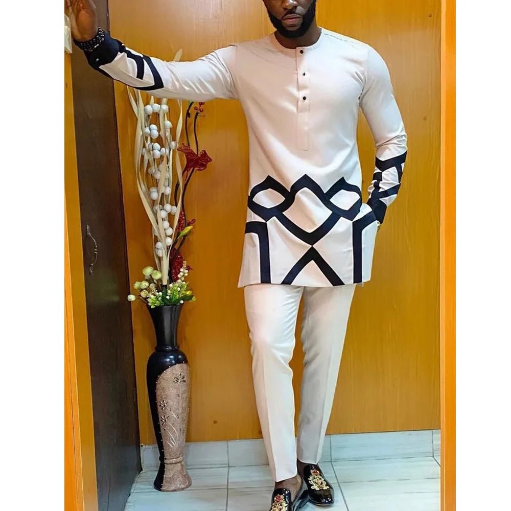 Men’s African Kaftan 2PC Suit – Solid Color Casual & Business Wear - Free Delivery Worldwide only at Flexi Africa