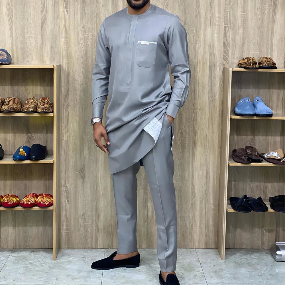 Men’s African Kaftan 2PC Suit – Solid Color Casual & Business Wear - Free Delivery Worldwide only at Flexi Africa