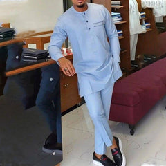 Men’s African Kaftan 2PC Suit – Solid Color Casual & Business Wear - Free Delivery Worldwide only at Flexi Africa