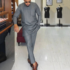 Men’s African Kaftan 2PC Suit – Solid Color Casual & Business Wear - Free Delivery Worldwide only at Flexi Africa