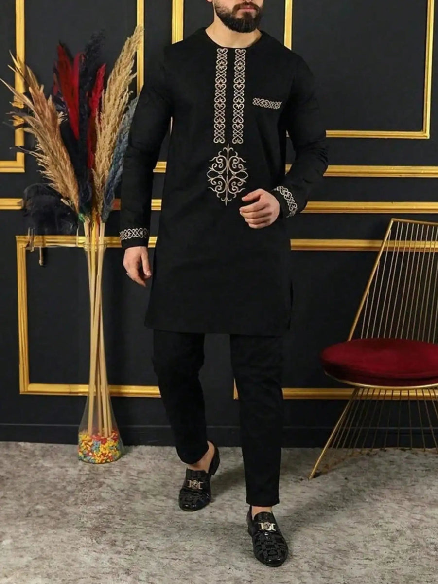 Men’s African Kaftan 2PC Suit – Solid Color Casual & Business Wear - Free Delivery Worldwide only at Flexi Africa