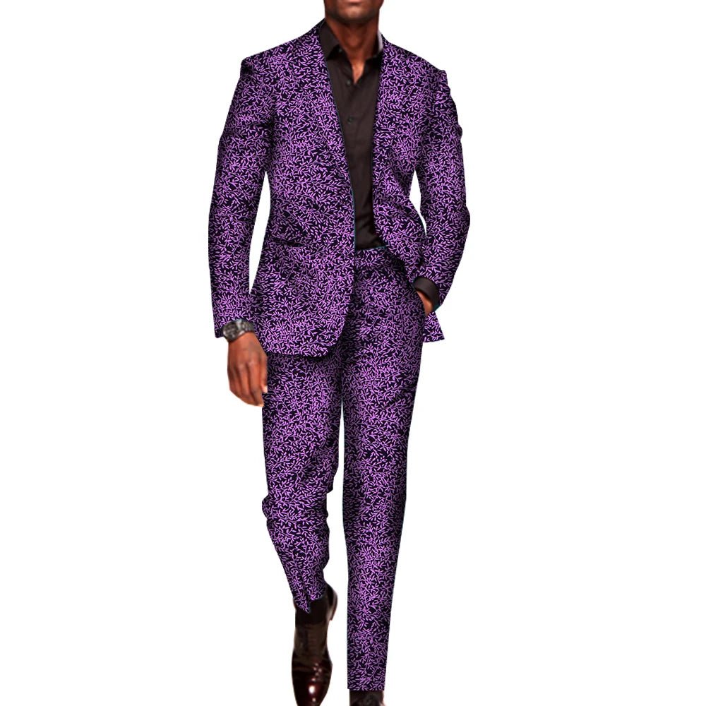 Men’s African Traditional 2PC Suit – Long Sleeve Blazer & Pants Set, Stylish Party Outfit - Free Delivery Worldwide only at Flexi Africa