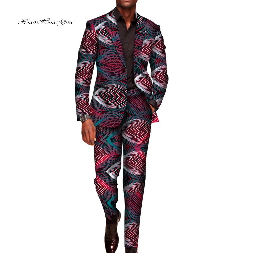 Men’s African Traditional 2PC Suit – Long Sleeve Blazer & Pants Set, Stylish Party Outfit - Free Delivery Worldwide only at Flexi Africa
