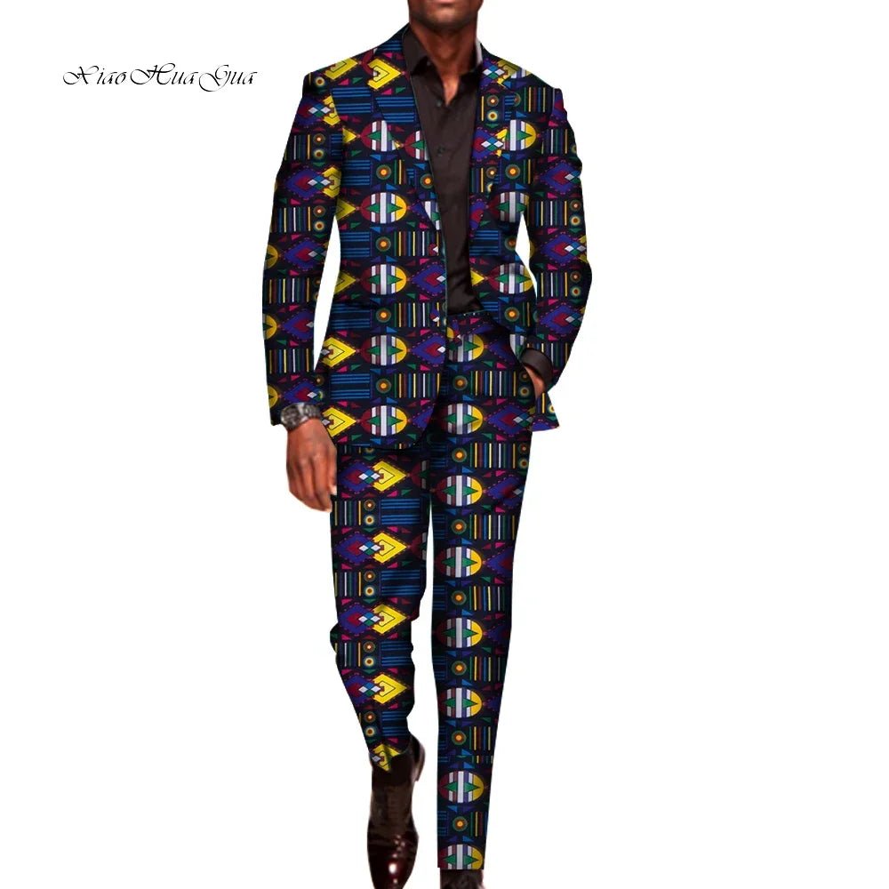 Men’s African Traditional 2PC Suit – Long Sleeve Blazer & Pants Set, Stylish Party Outfit - Free Delivery Worldwide only at Flexi Africa
