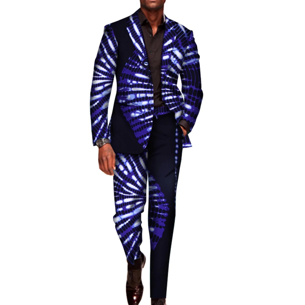 Men’s African Traditional 2PC Suit – Long Sleeve Blazer & Pants Set, Stylish Party Outfit - Free Delivery Worldwide only at Flexi Africa