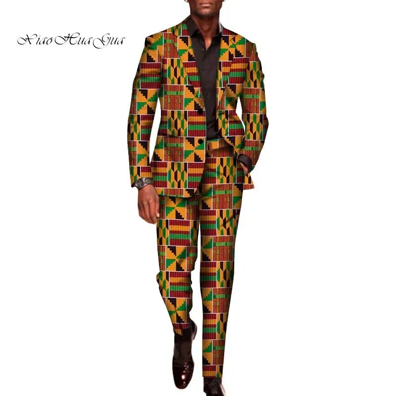 Men’s African Traditional 2PC Suit – Long Sleeve Blazer & Pants Set, Stylish Party Outfit - Free Delivery Worldwide only at Flexi Africa