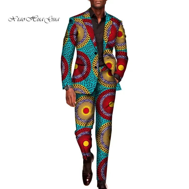 Men’s African Traditional 2PC Suit – Long Sleeve Blazer & Pants Set, Stylish Party Outfit - Free Delivery Worldwide only at Flexi Africa