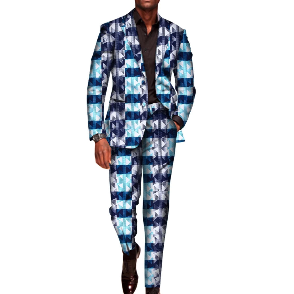 Men’s African Traditional 2PC Suit – Long Sleeve Blazer & Pants Set, Stylish Party Outfit - Free Delivery Worldwide only at Flexi Africa