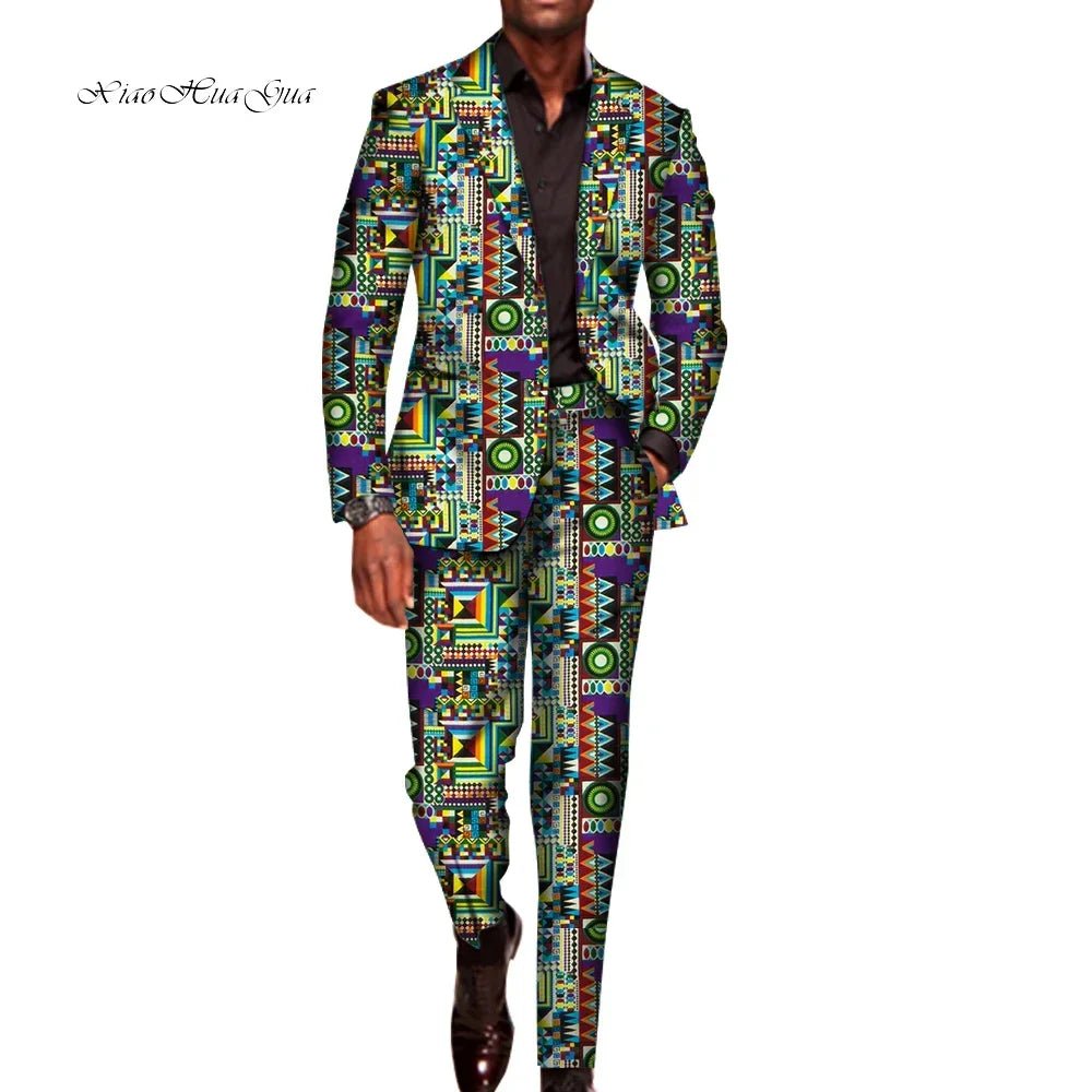 Men’s African Traditional 2PC Suit – Long Sleeve Blazer & Pants Set, Stylish Party Outfit - Free Delivery Worldwide only at Flexi Africa