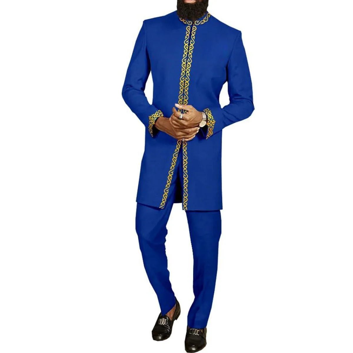 Men’s African Tuxedo Suit – 2PC Plaid Dashiki Set with Stand Collar for Weddings - Free Delivery Worldwide only at Flexi Africa