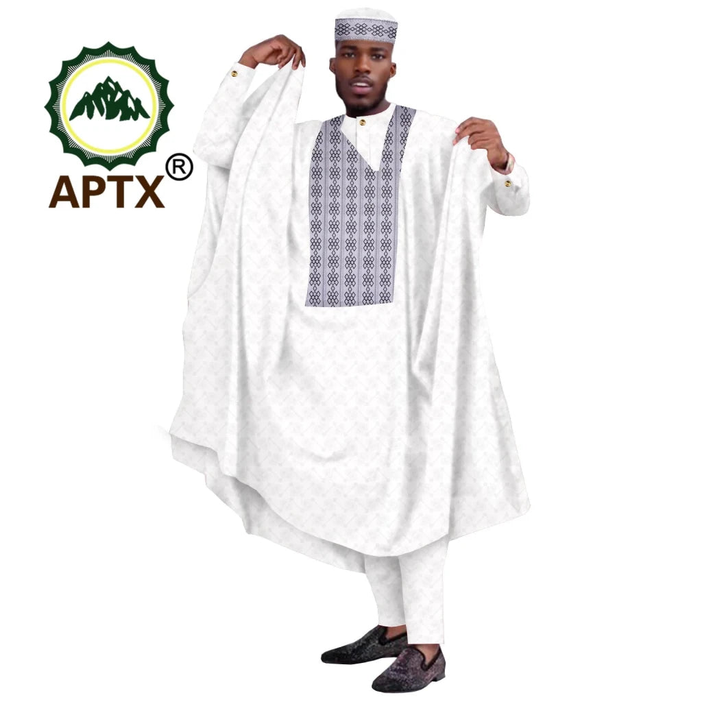 Men's Agbada 4-Piece Set – Dashiki Embroidered Robe, Shirt, Trousers & Hat - Free Delivery Worldwide only at Flexi Africa