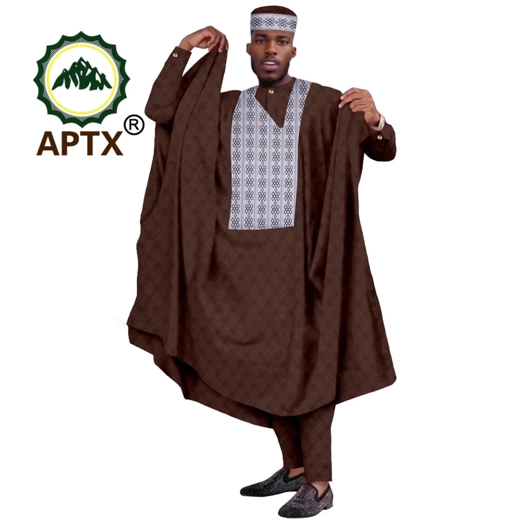 Men's Agbada 4-Piece Set – Dashiki Embroidered Robe, Shirt, Trousers & Hat - Free Delivery Worldwide only at Flexi Africa