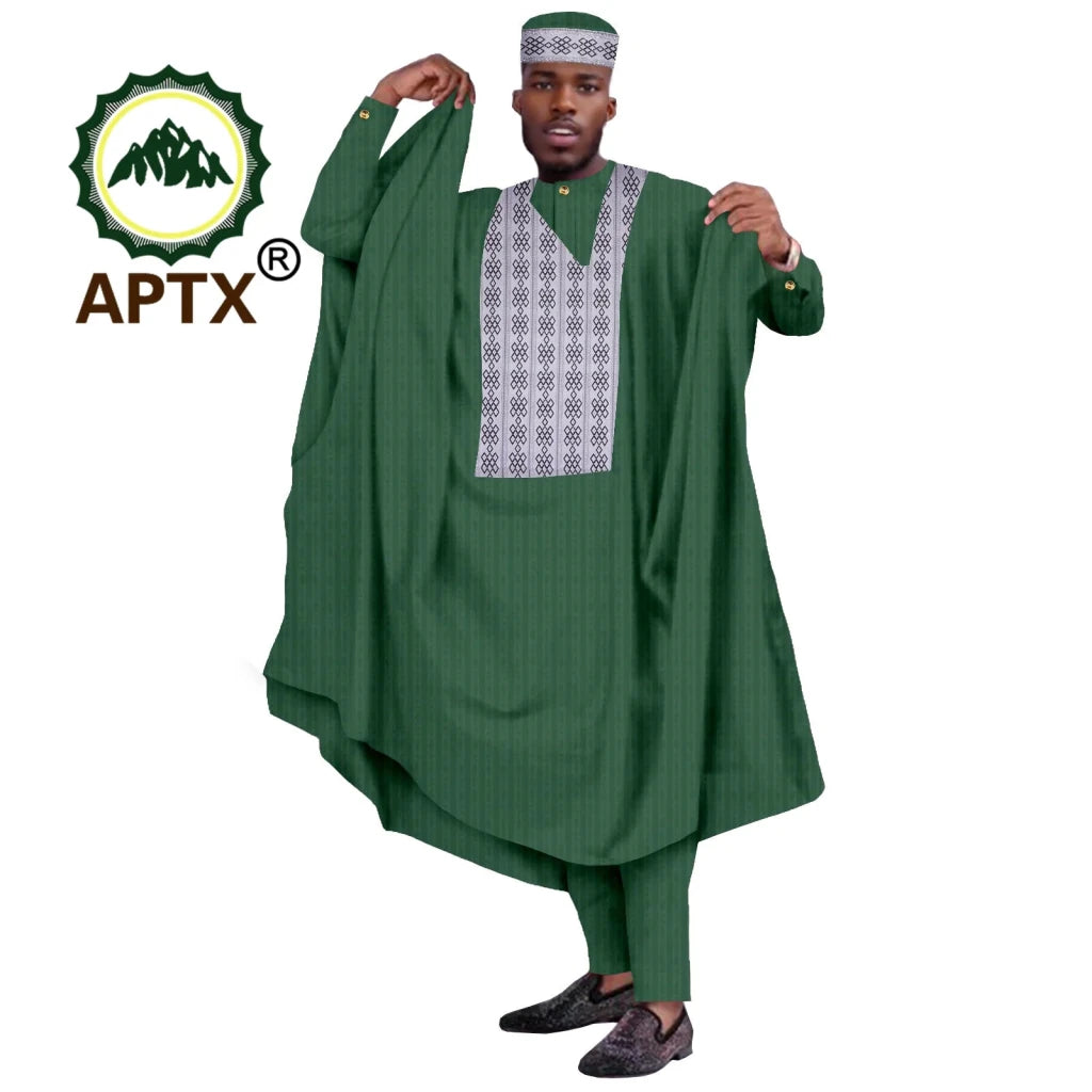 Men's Agbada 4-Piece Set – Dashiki Embroidered Robe, Shirt, Trousers & Hat - Free Delivery Worldwide only at Flexi Africa
