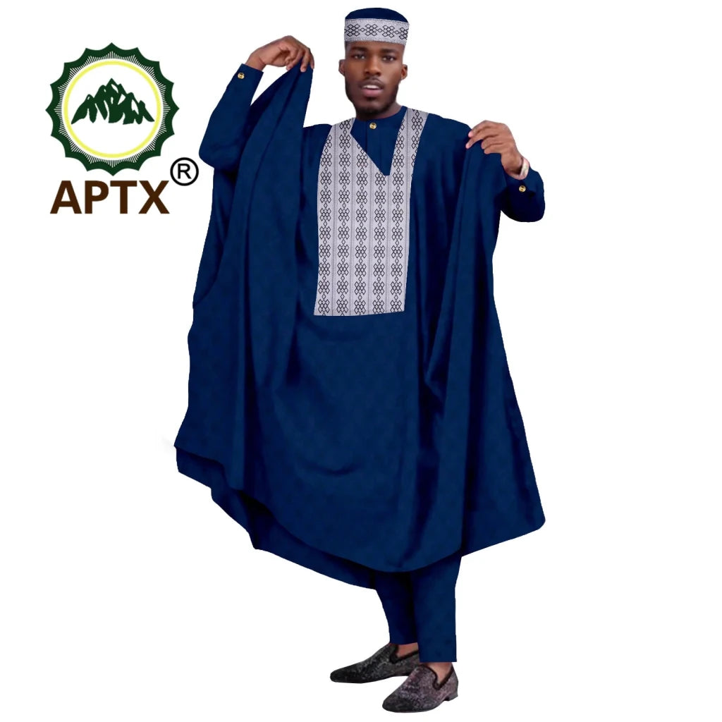 Men's Agbada 4-Piece Set – Dashiki Embroidered Robe, Shirt, Trousers & Hat - Free Delivery Worldwide only at Flexi Africa