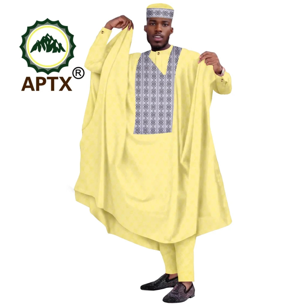 Men's Agbada 4-Piece Set – Dashiki Embroidered Robe, Shirt, Trousers & Hat - Free Delivery Worldwide only at Flexi Africa