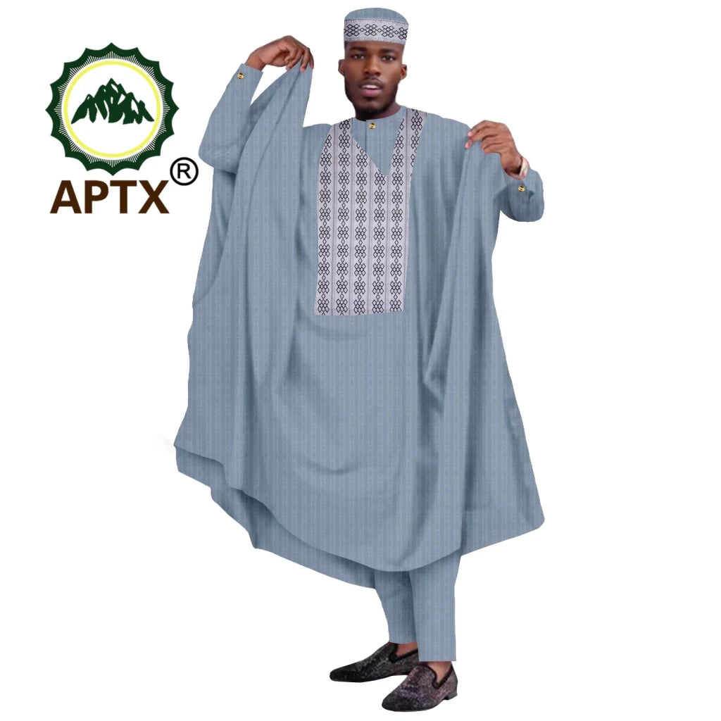 Men's Agbada 4-Piece Set – Dashiki Embroidered Robe, Shirt, Trousers & Hat - Free Delivery Worldwide only at Flexi Africa