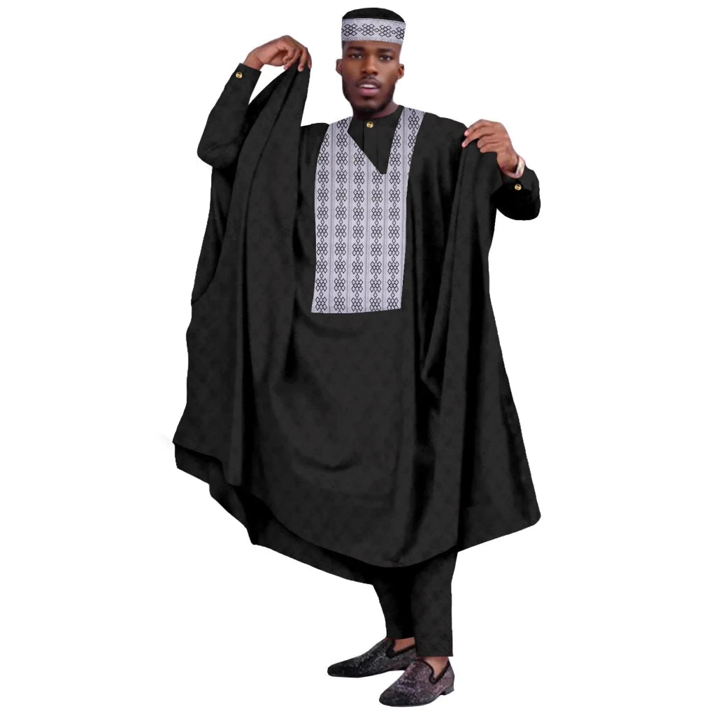 Men's Agbada 4-Piece Set – Dashiki Embroidered Robe, Shirt, Trousers & Hat - Free Delivery Worldwide only at Flexi Africa