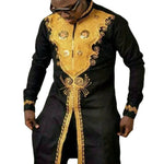Men's Black & Gold Dashiki Long Tunic - Free Delivery Worldwide only at Flexi Africa