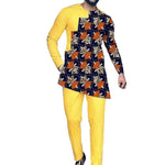 Men’s Bright African Patchwork Outfit – Yellow Pants with Tailored Top, Nigerian Wedding Attire - Free Delivery Worldwide only at Flexi Africa