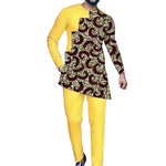 Men’s Bright African Patchwork Outfit – Yellow Pants with Tailored Top, Nigerian Wedding Attire - Free Delivery Worldwide only at Flexi Africa