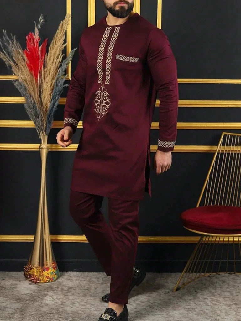 Men's Dashiki Long-Sleeve Two-Piece Set - Free Delivery Worldwide only at Flexi Africa