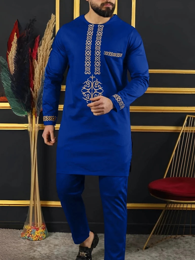 Men's Dashiki Long-Sleeve Two-Piece Set - Free Delivery Worldwide only at Flexi Africa