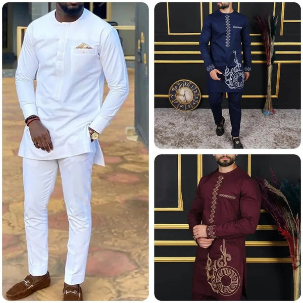 Men's Dashiki Long-Sleeve Two-Piece Set