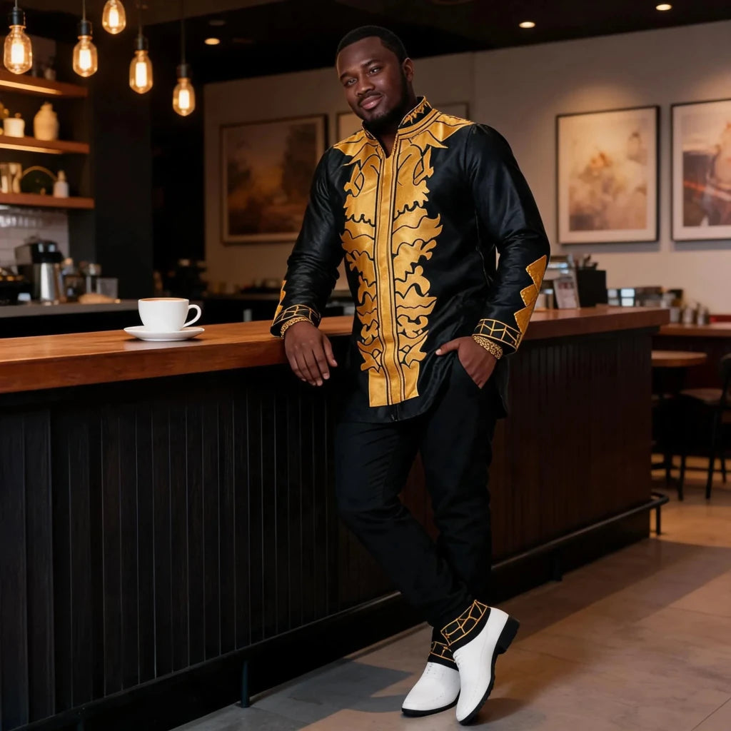 Men's Embroidered African Tunic & Trouser Outfit - Free Delivery Worldwide only at Flexi Africa
