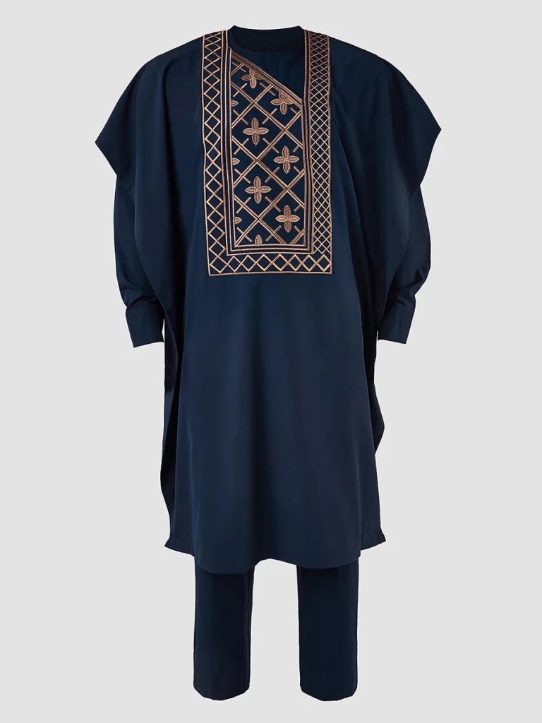 Men's Embroidered Agbada Three-Piece Wedding Set - Free Delivery Worldwide only at Flexi Africa