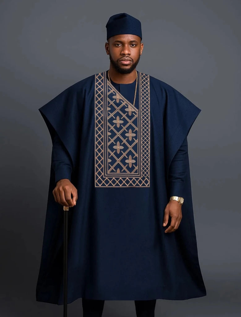 Men's Embroidered Agbada Three-Piece Wedding Set - Free Delivery Worldwide only at Flexi Africa