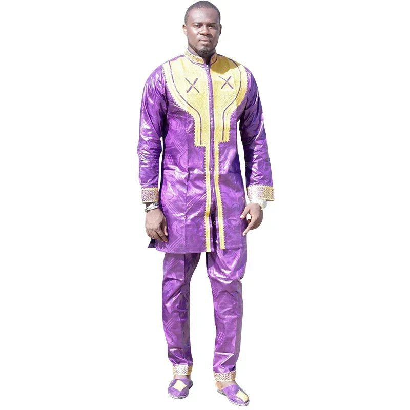 Men's Embroidered Bazin-Style Traditional Outfit - Free Delivery Worldwide only at Flexi Africa