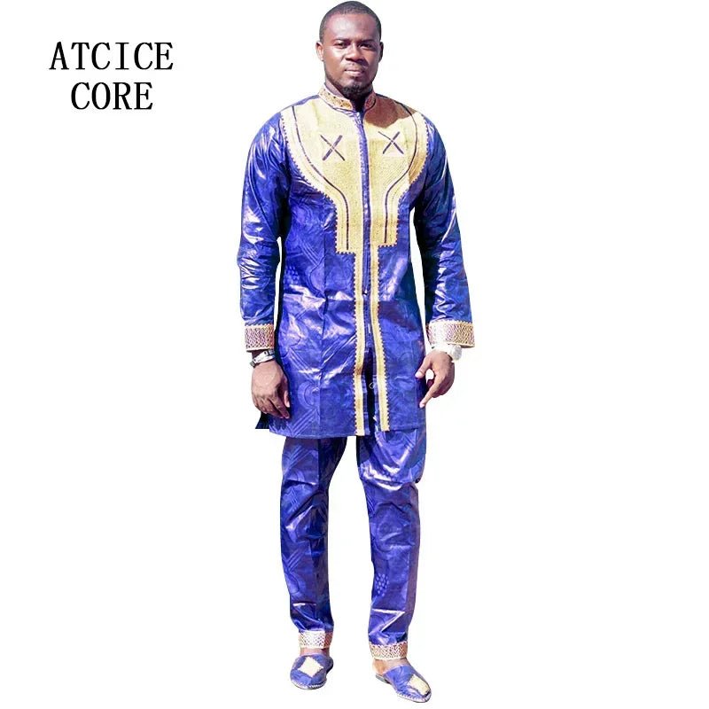 Men's Embroidered Bazin-Style Traditional Outfit - Free Delivery Worldwide only at Flexi Africa