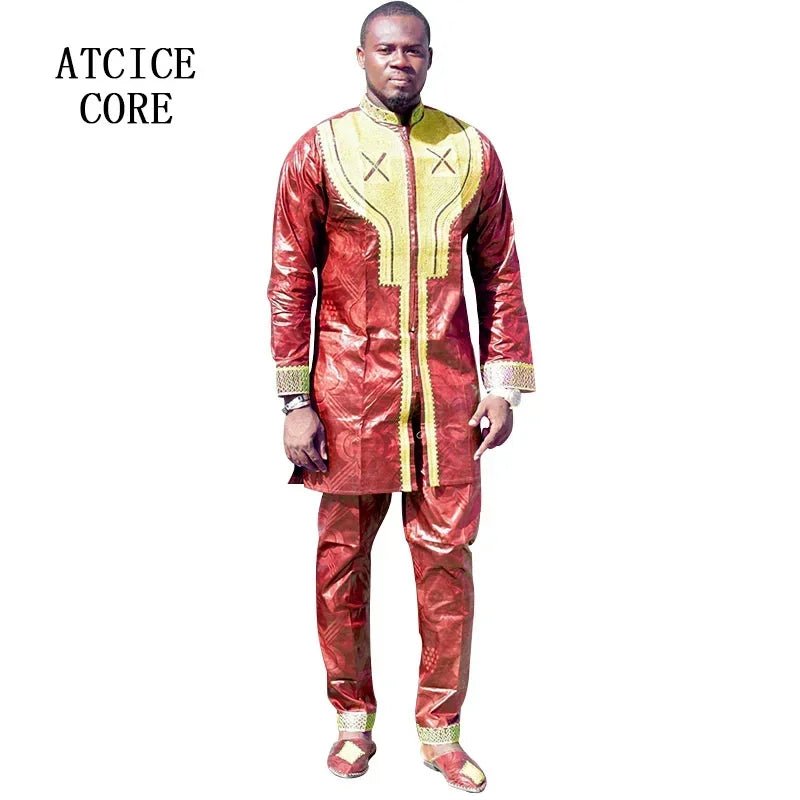 Men's Embroidered Bazin-Style Traditional Outfit - Free Delivery Worldwide only at Flexi Africa