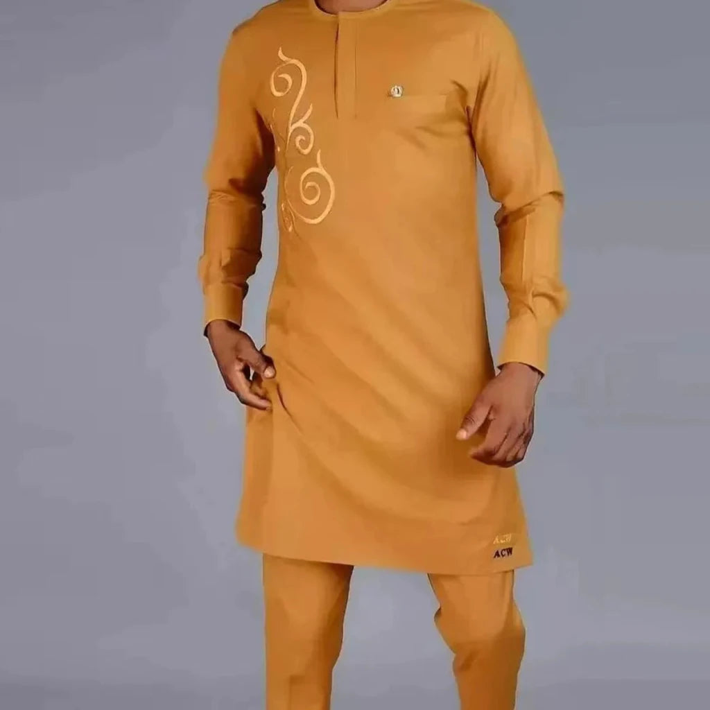 Men's Embroidered Kaftan Shirt & Trouser Set - Free Delivery Worldwide only at Flexi Africa