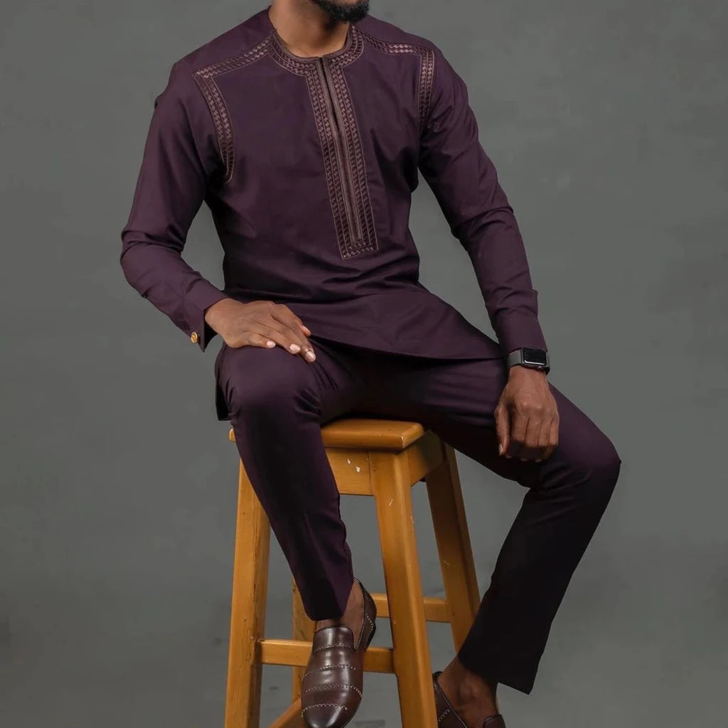 Men's Embroidered Kaftan Shirt & Trouser Set - Free Delivery Worldwide only at Flexi Africa