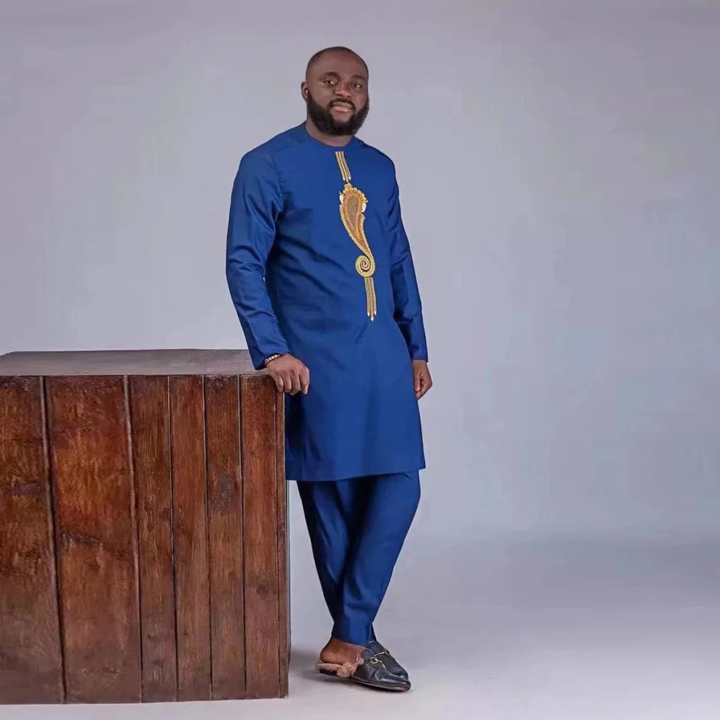Men's Embroidered Kaftan Shirt & Trouser Set - Free Delivery Worldwide only at Flexi Africa