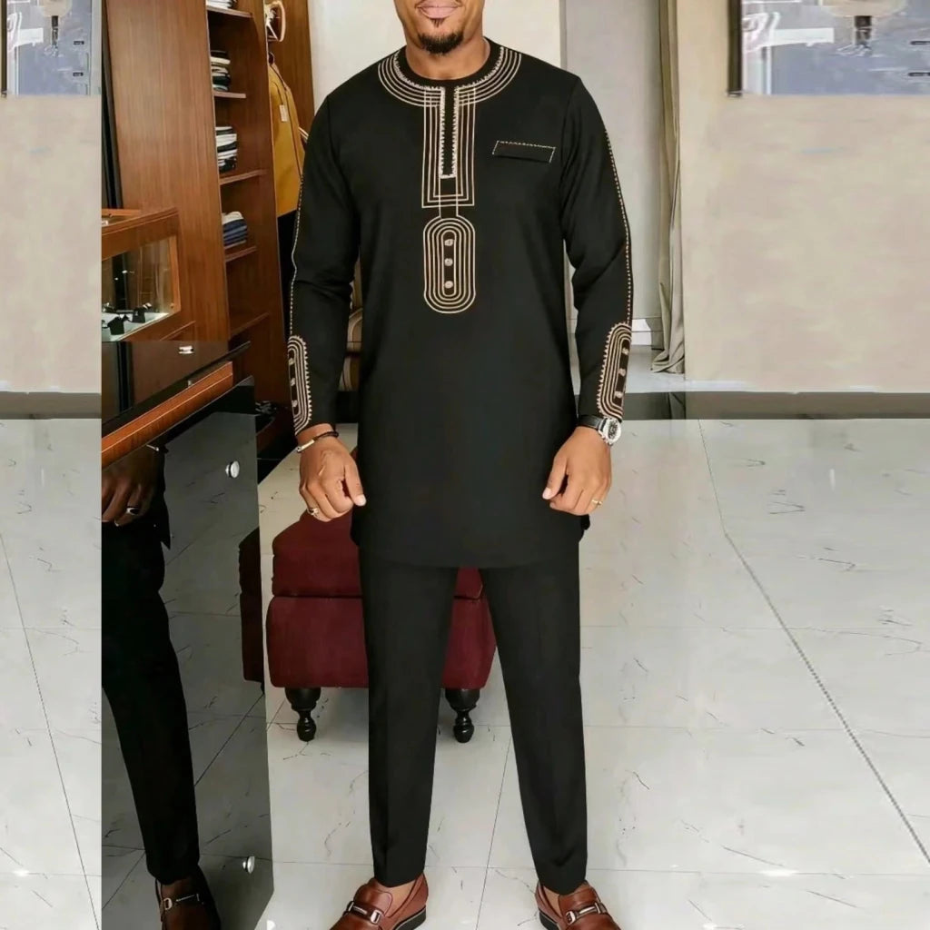 Men's Embroidered Kaftan Shirt & Trouser Set - Free Delivery Worldwide only at Flexi Africa