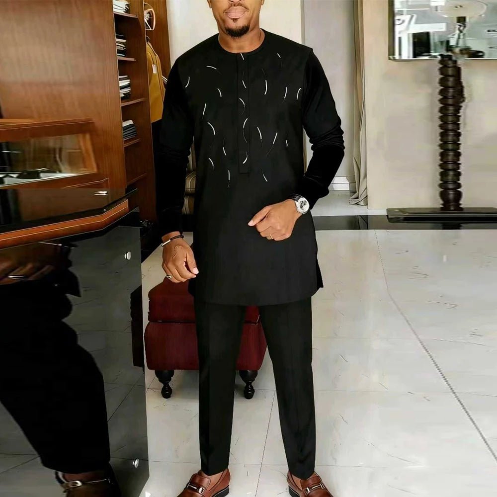 Men's Embroidered Kaftan Shirt & Trouser Set - Free Delivery Worldwide only at Flexi Africa