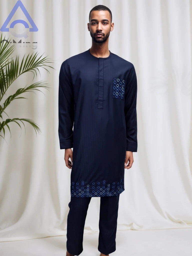 Men's Kandura-Inspired Long Tunic & Trouser Set - Free Delivery Worldwide only at Flexi Africa