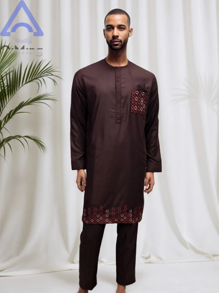 Men's Kandura-Inspired Long Tunic & Trouser Set - Free Delivery Worldwide only at Flexi Africa