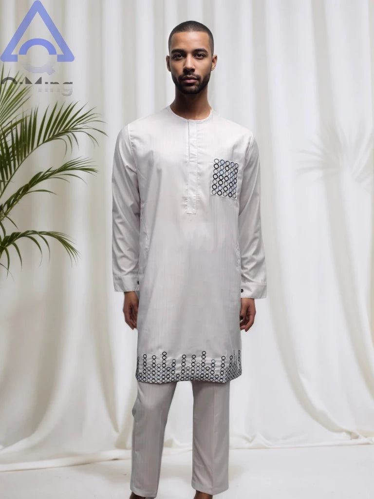 Men's Kandura-Inspired Long Tunic & Trouser Set - Free Delivery Worldwide only at Flexi Africa