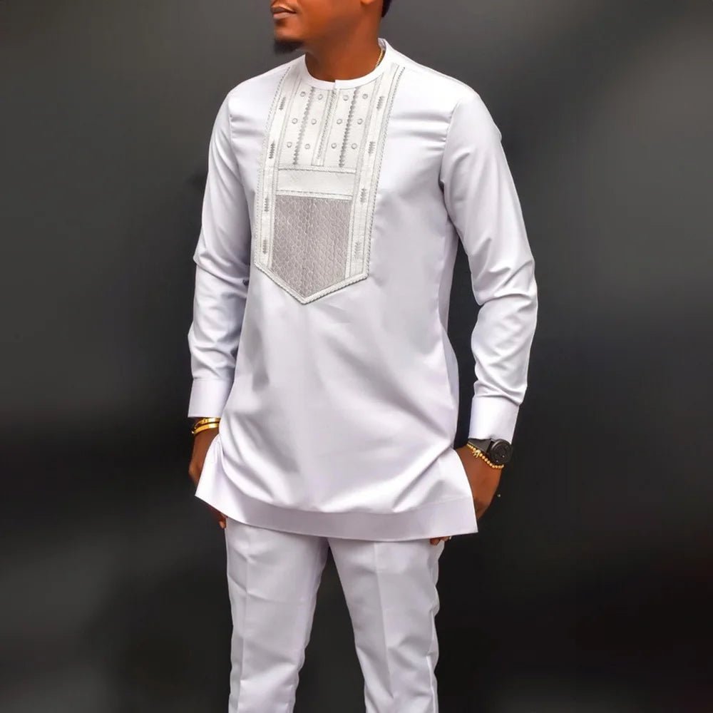 Men’s Luxury African Embroidered 2-Piece Set – Traditional Dashiki Kaftan Shirt & Pants - Free Delivery Worldwide only at Flexi Africa
