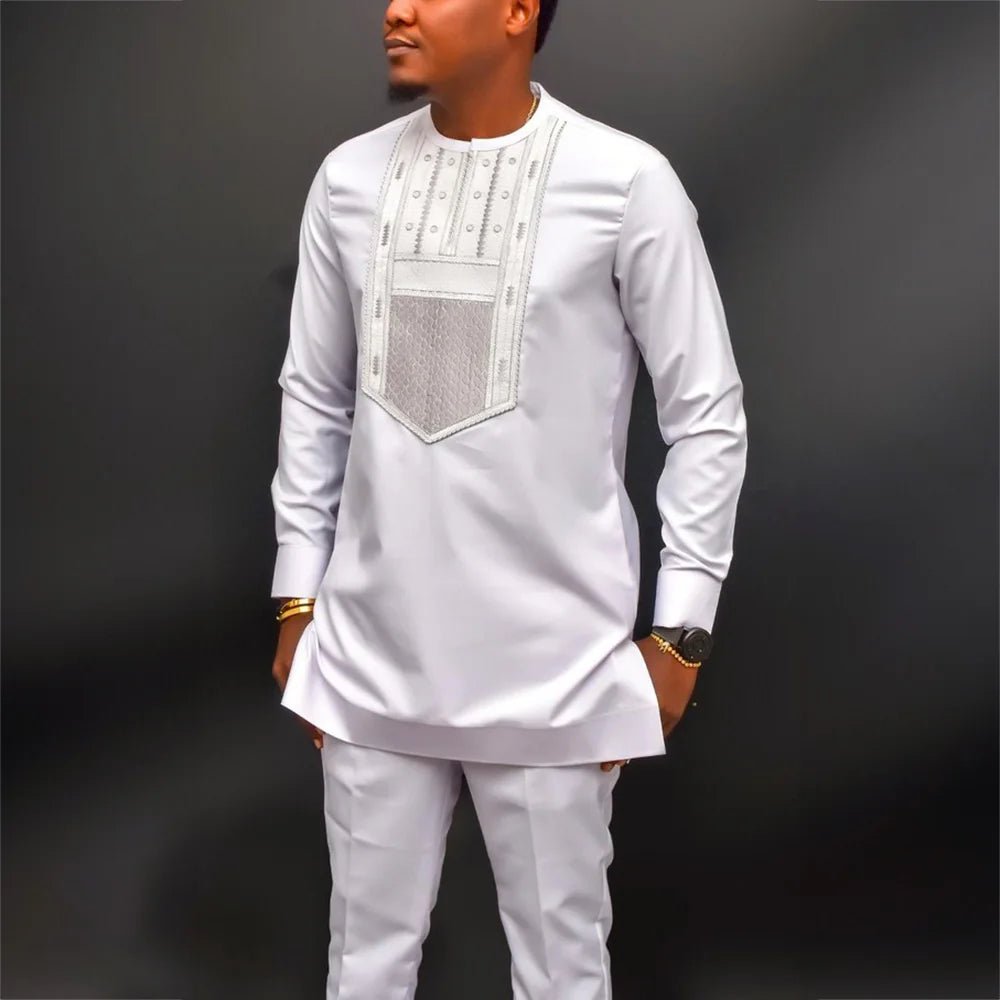 Men’s Luxury African Embroidered 2-Piece Set – Traditional Dashiki Kaftan Shirt & Pants - Free Delivery Worldwide only at Flexi Africa