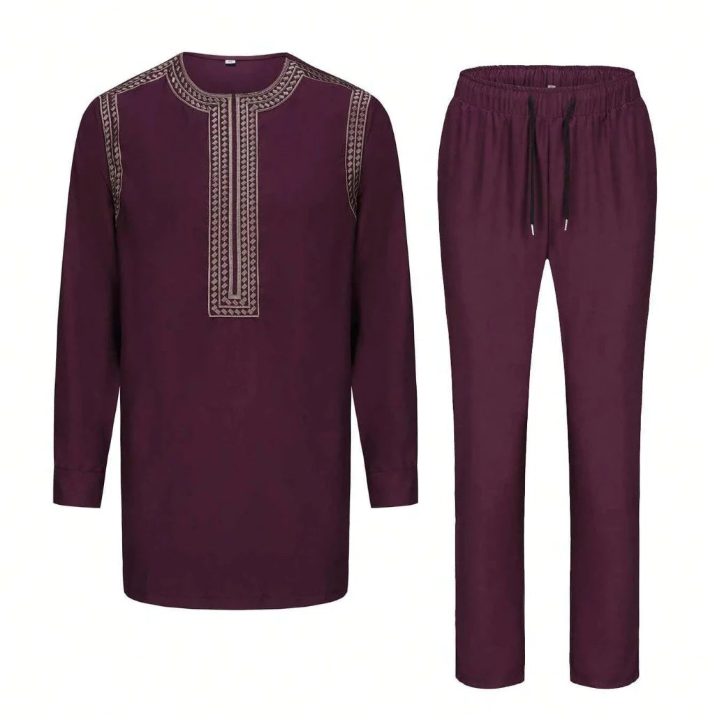 Men’s Luxury African Embroidered 2-Piece Set – Traditional Dashiki Kaftan Shirt & Pants - Free Delivery Worldwide only at Flexi Africa