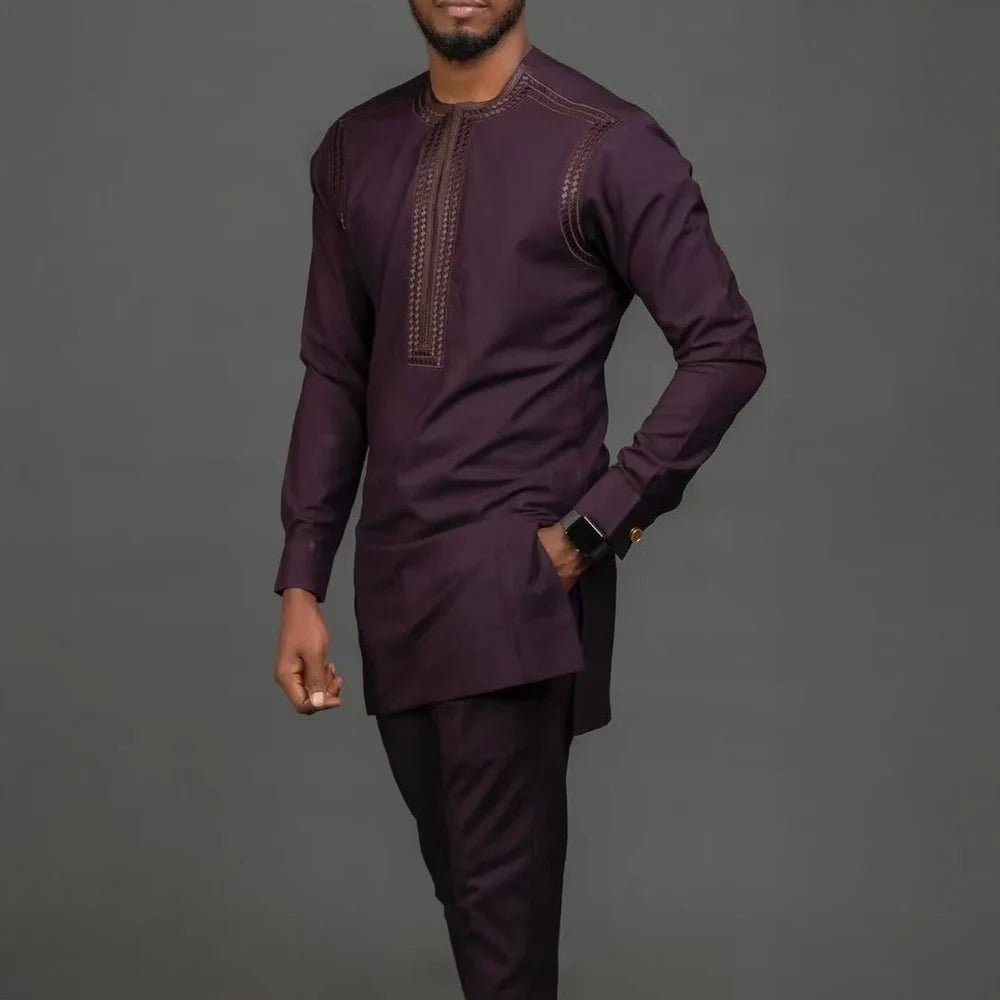 Men’s Luxury African Embroidered 2-Piece Set – Traditional Dashiki Kaftan Shirt & Pants - Free Delivery Worldwide only at Flexi Africa
