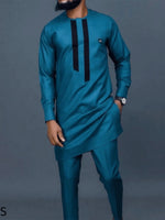 Men’s Luxury African Wedding 2PC Suit – Elegant Groom Outfit, Patchwork Crew - Neck Formal Set - Free Delivery Worldwide only at Flexi Africa
