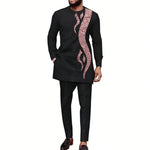 Men’s Luxury African Wedding 2PC Suit – Elegant Groom Outfit, Patchwork Crew - Neck Formal Set - Free Delivery Worldwide only at Flexi Africa