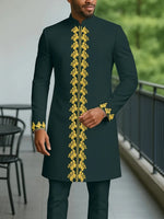 Men’s Luxury African Wedding 2PC Suit – Elegant Groom Outfit, Patchwork Crew - Neck Formal Set - Free Delivery Worldwide only at Flexi Africa