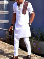 Men’s Luxury African Wedding 2PC Suit – Elegant Groom Outfit, Patchwork Crew - Neck Formal Set - Free Delivery Worldwide only at Flexi Africa