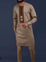 Men’s Luxury African Wedding 2PC Suit – Elegant Groom Outfit, Patchwork Crew - Neck Formal Set - Free Delivery Worldwide only at Flexi Africa